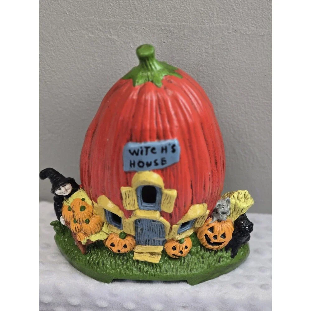 Vintage Halloween Handpainted Ceramic Witch 's  Pumpkin House Modern Lightcraft